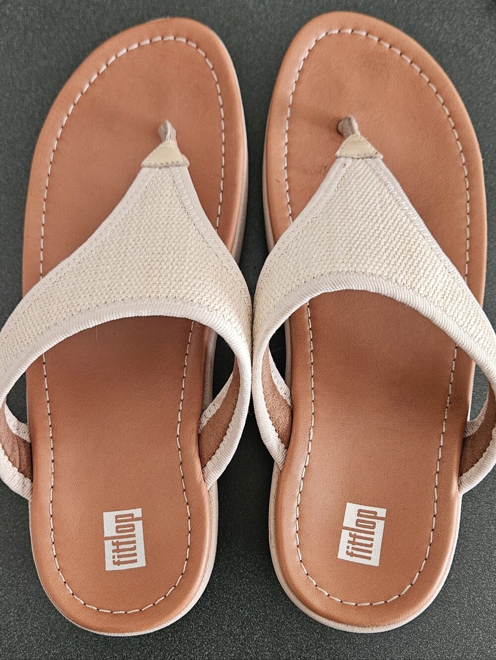 FitFlop Women's Beige Canvas Thong Sandals